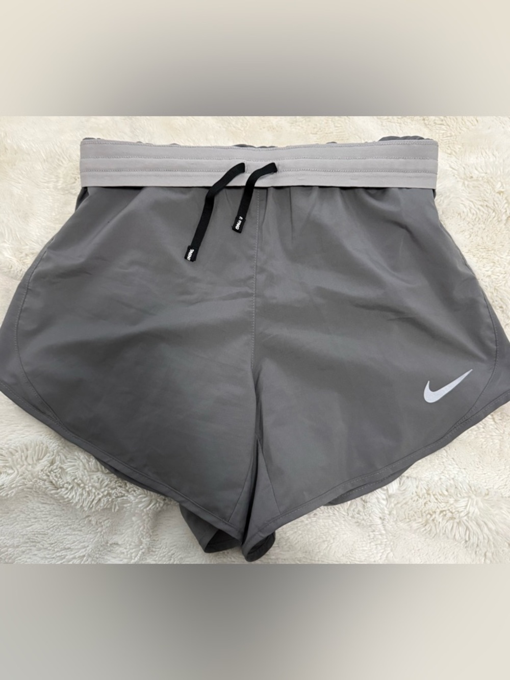 Nike Women's Gray Athletic Shorts with Black Drawstring